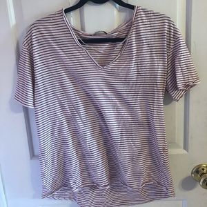 RED AND WHITE STRIPED SHORT SLEEVE SHIRT